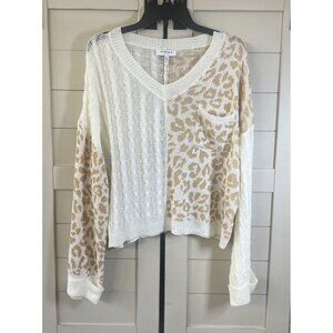 Gilli Long-Sleeve Leopard Print Sweater, Size Large Women’s Top